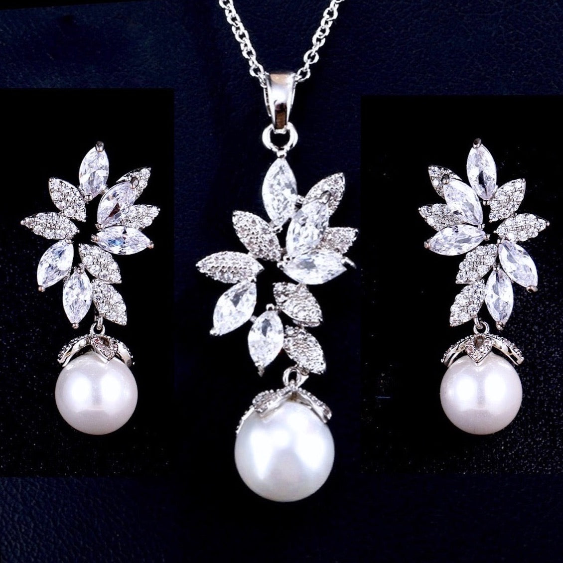 Ida - Pearl and Cubic Zirconia Bridal Jewelry Set