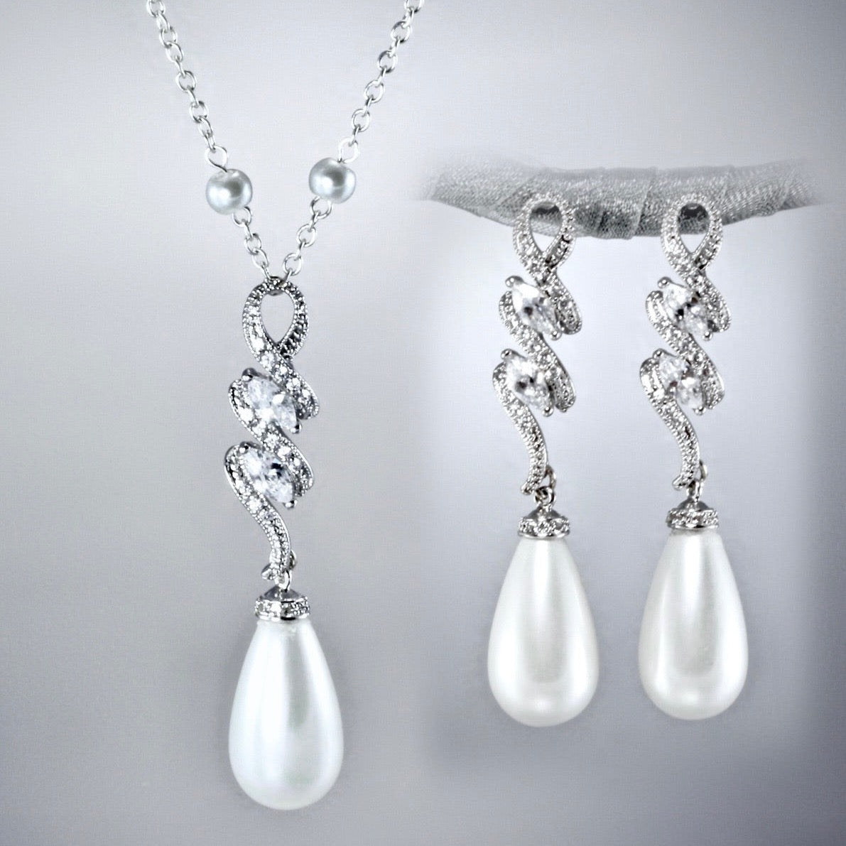 "Vanessa" - Pearl and Cubic Zirconia Bridal Jewelry Set