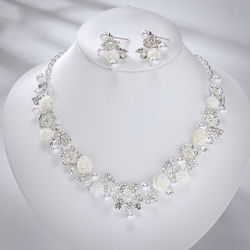"Tosca" - Pearl and Crystal 3-Piece Bridal Jewelry Set With Tiara