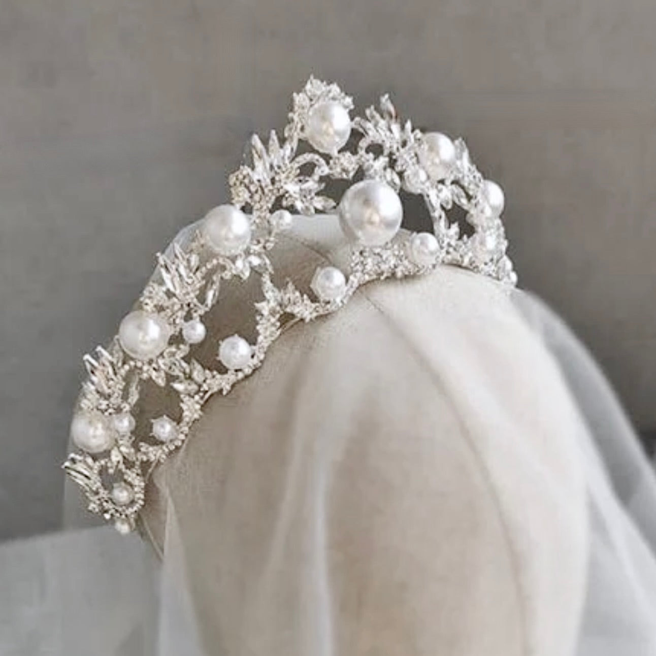 "Courtney" - Silver Pearl and Crystal Bridal Tiara