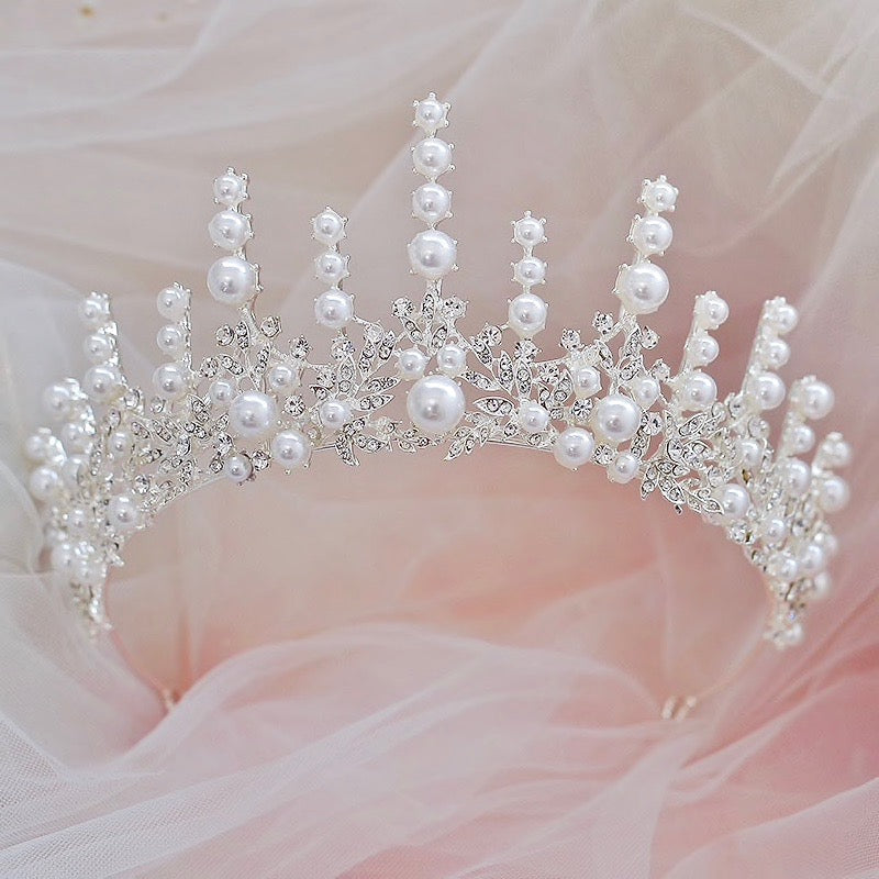 Calypso - Silver Pearl and Crystal Bridal Tiara