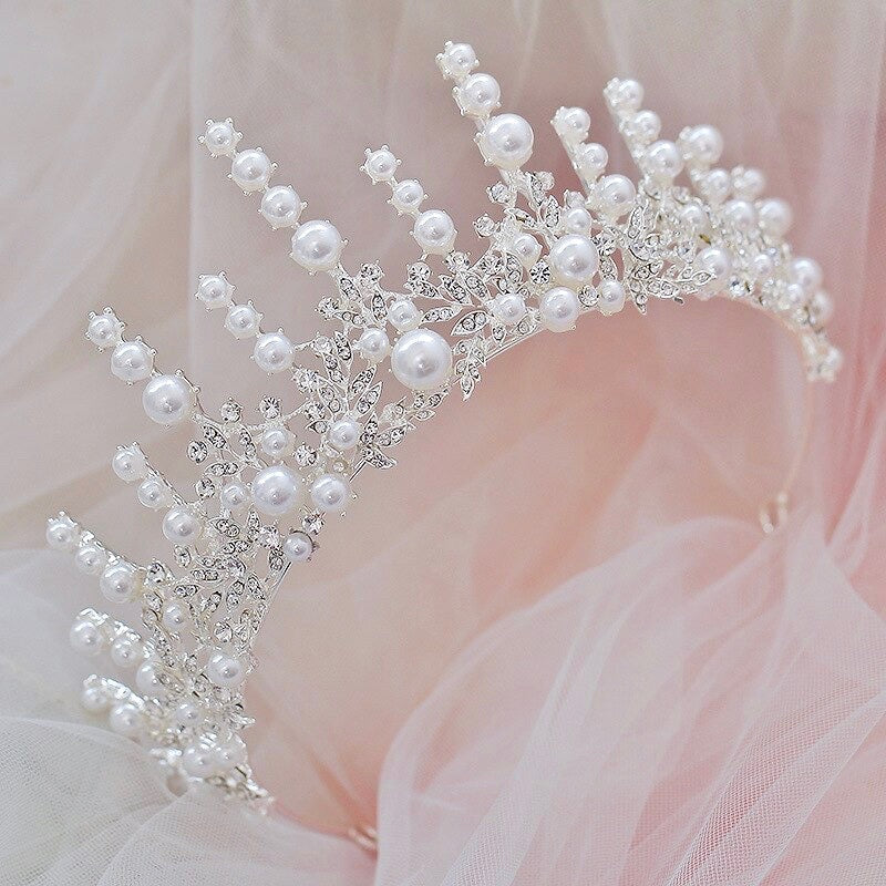 Calypso - Silver Pearl and Crystal Bridal Tiara