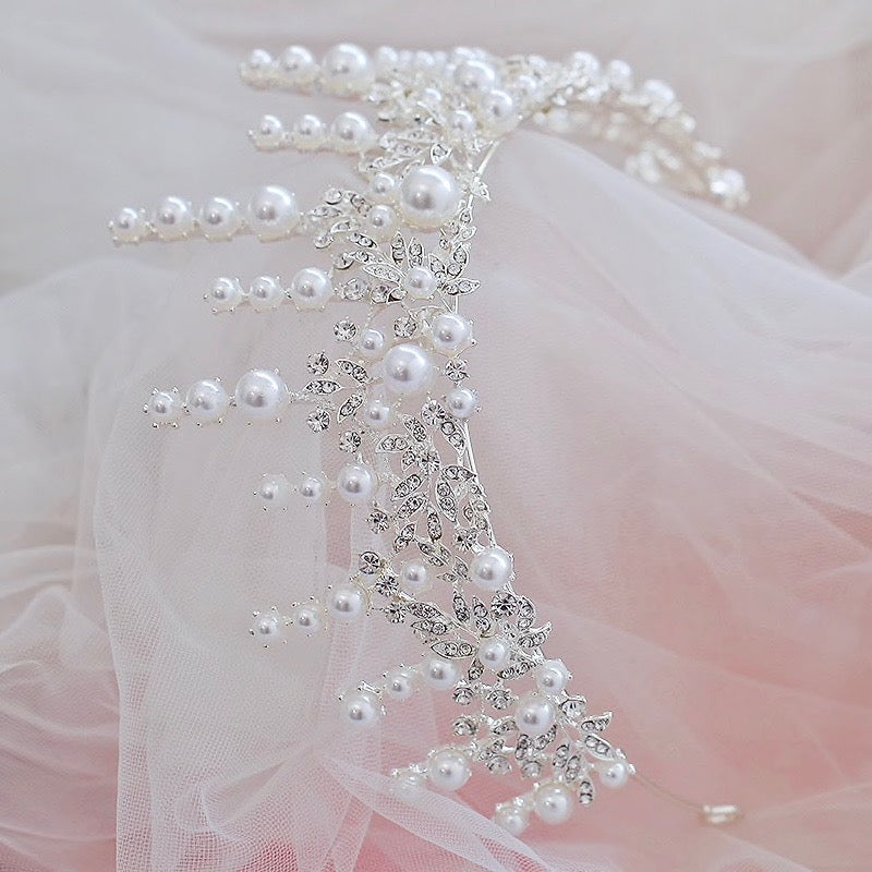 Calypso - Silver Pearl and Crystal Bridal Tiara