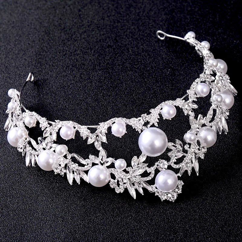 "Courtney" - Silver Pearl and Crystal Bridal Tiara