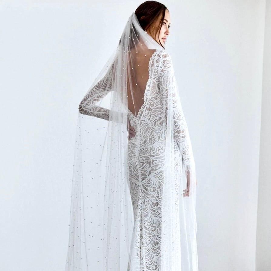 Auburn - Pearl Wedding Veil - Cathedral Length