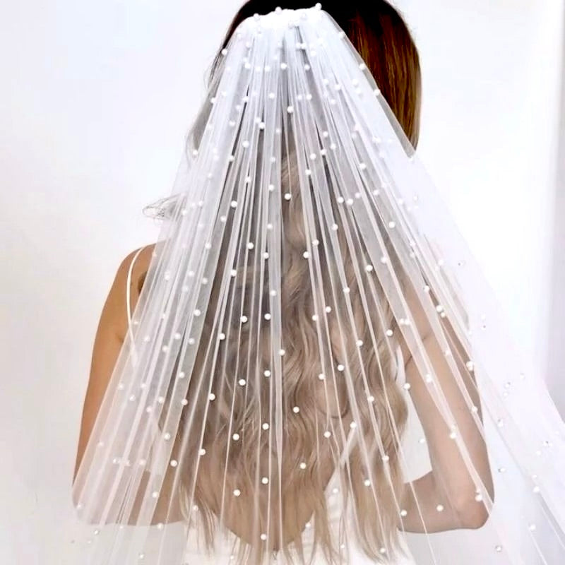 Auburn - Pearl Wedding Veil - Cathedral Length
