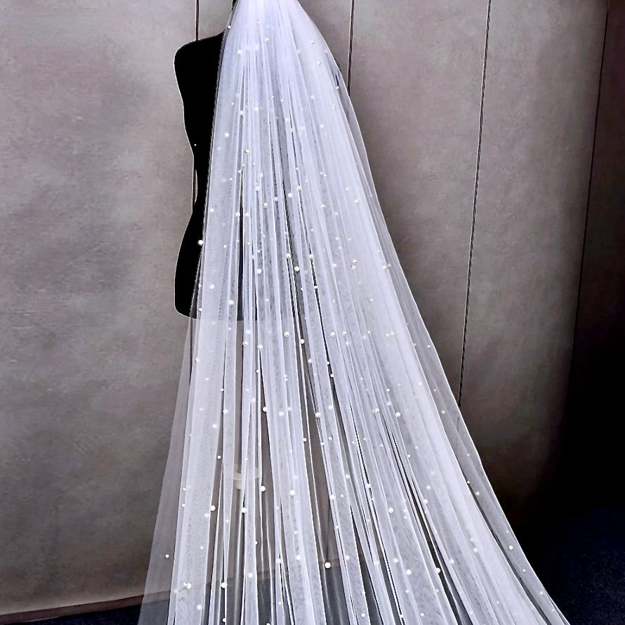 Auburn - Pearl Wedding Veil - Cathedral Length