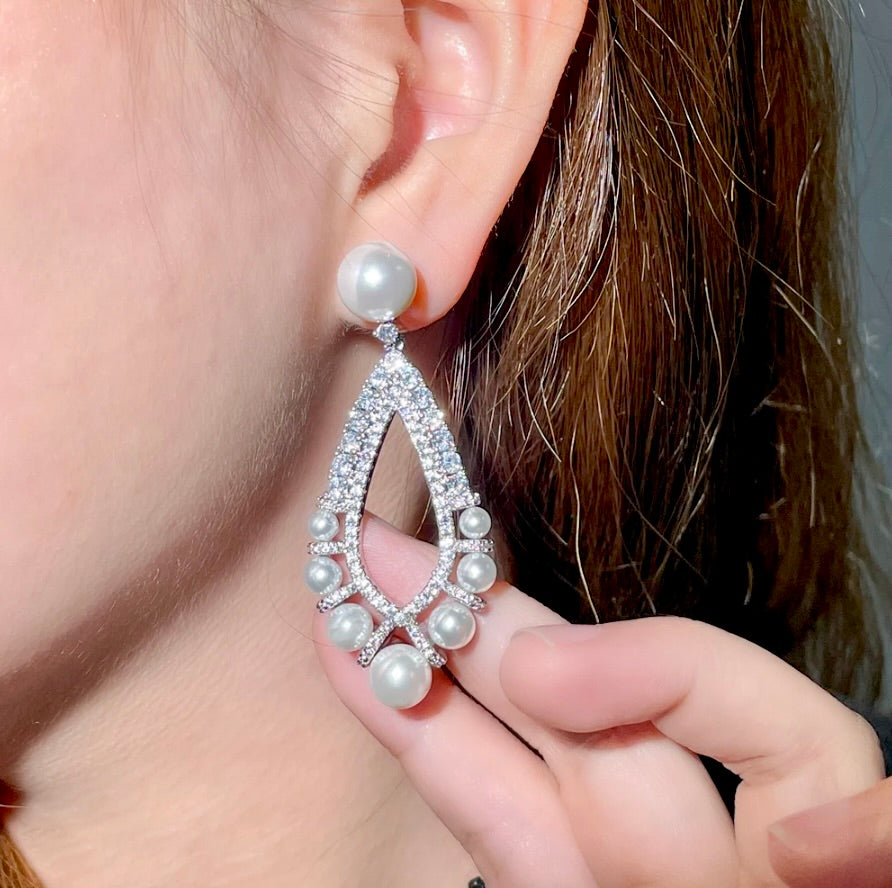 Kayana - Pearl and Cubic Zirconia Bridal Earrings