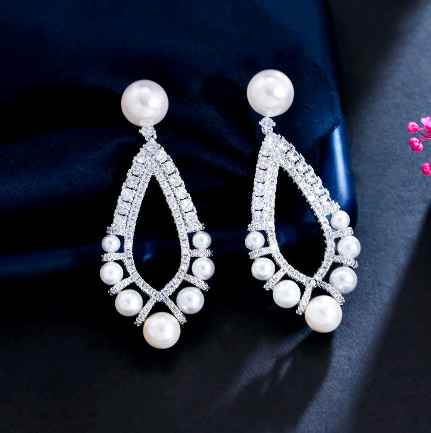 Kayana - Pearl and Cubic Zirconia Bridal Earrings