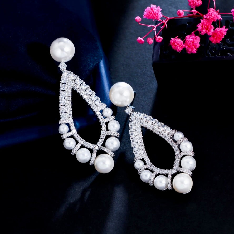 Kayana - Pearl and Cubic Zirconia Bridal Earrings