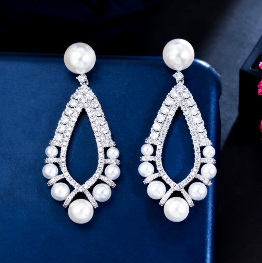 Kayana - Pearl and Cubic Zirconia Bridal Earrings