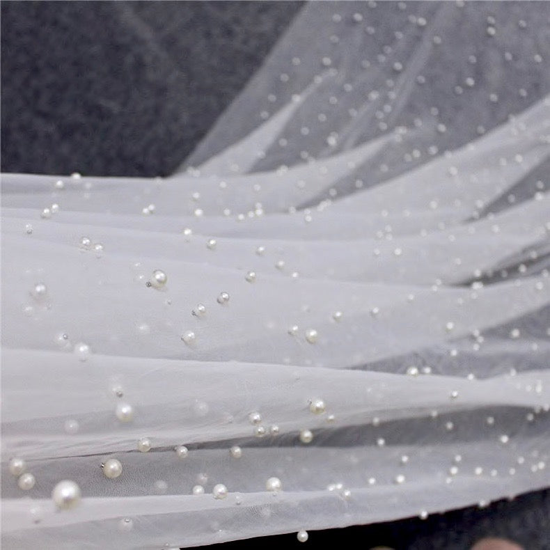 Fiona - Wedding Pearl Cape Veil - Cathedral Length