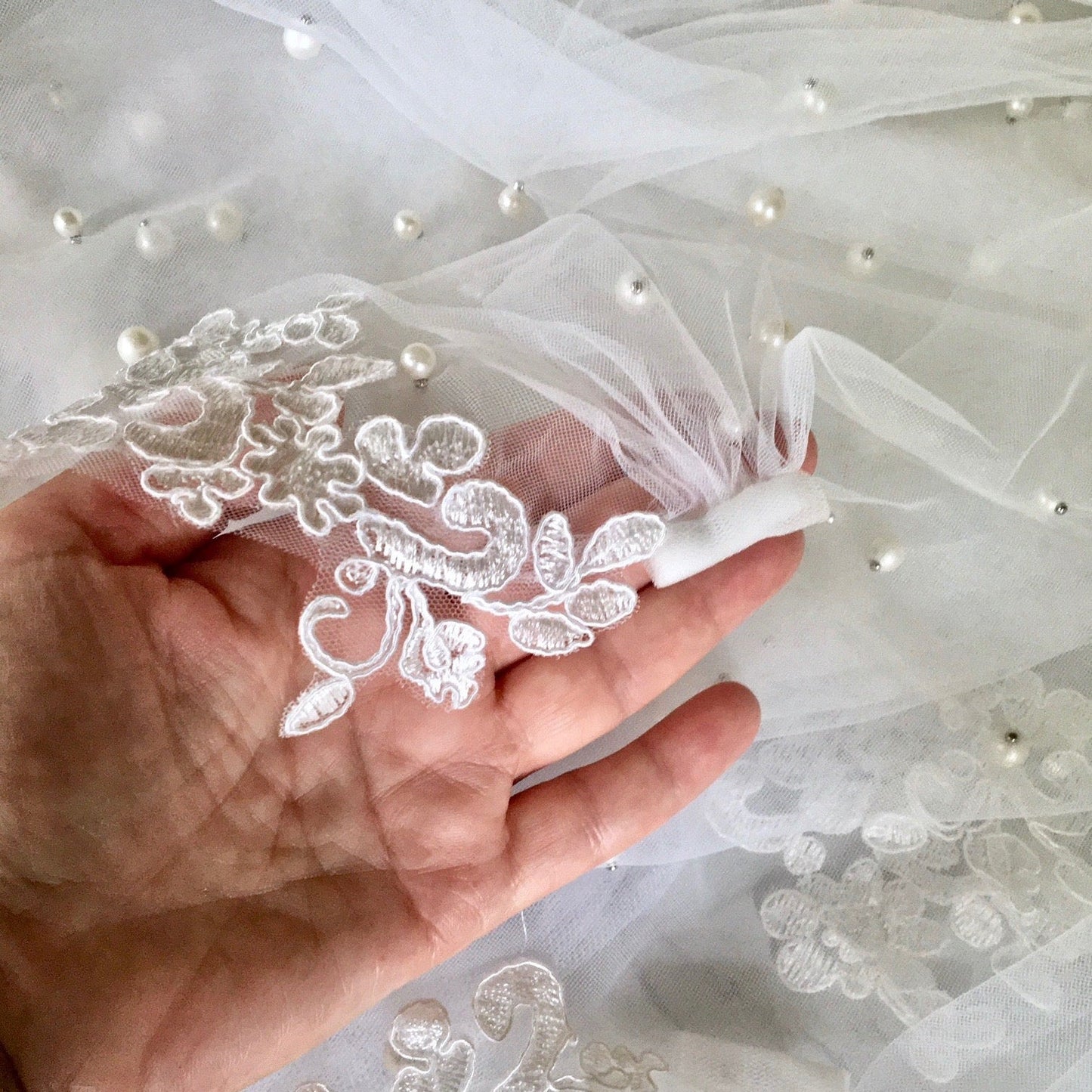 Fiona - Wedding Pearl Cape Veil - Cathedral Length