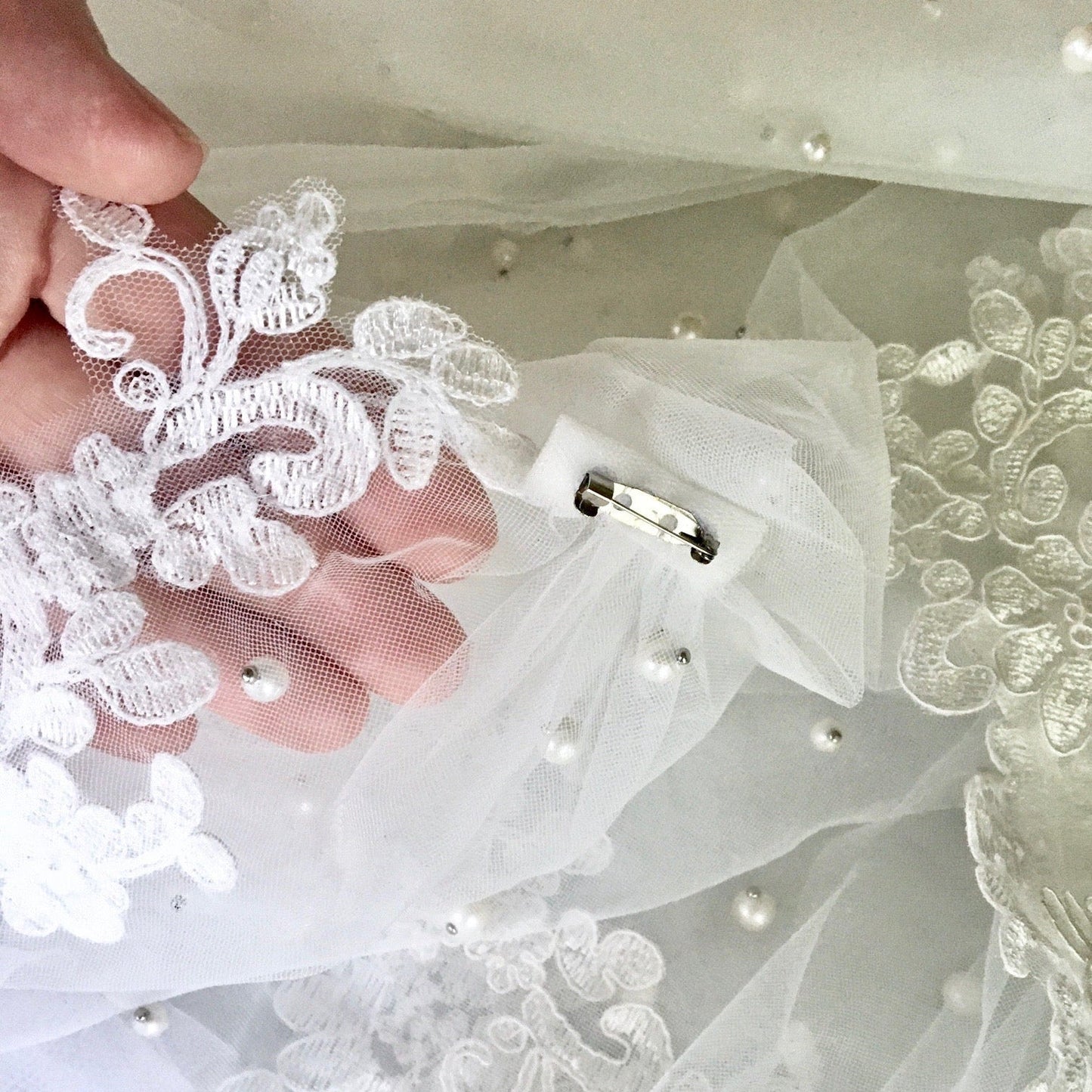 Fiona - Wedding Pearl Cape Veil - Cathedral Length