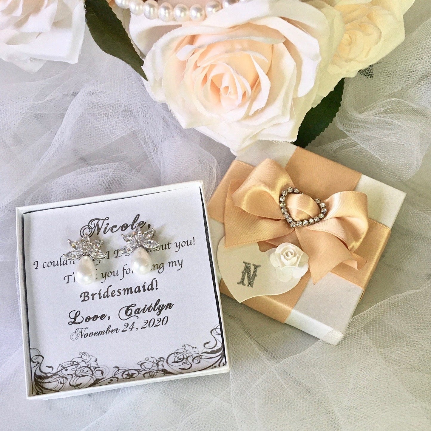 Darlene - Pearl and Cubic Zirconia Bridal Earrings - Available in Silver and Rose Gold