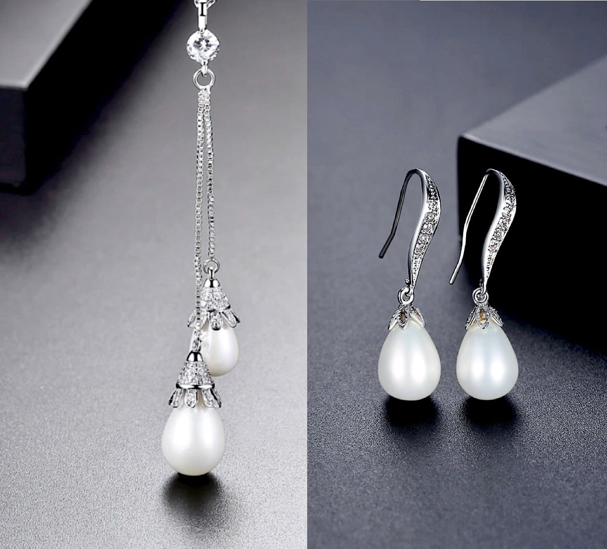 "Nevaeh" - Pearl and Cubic Zirconia Bridal Jewelry Set