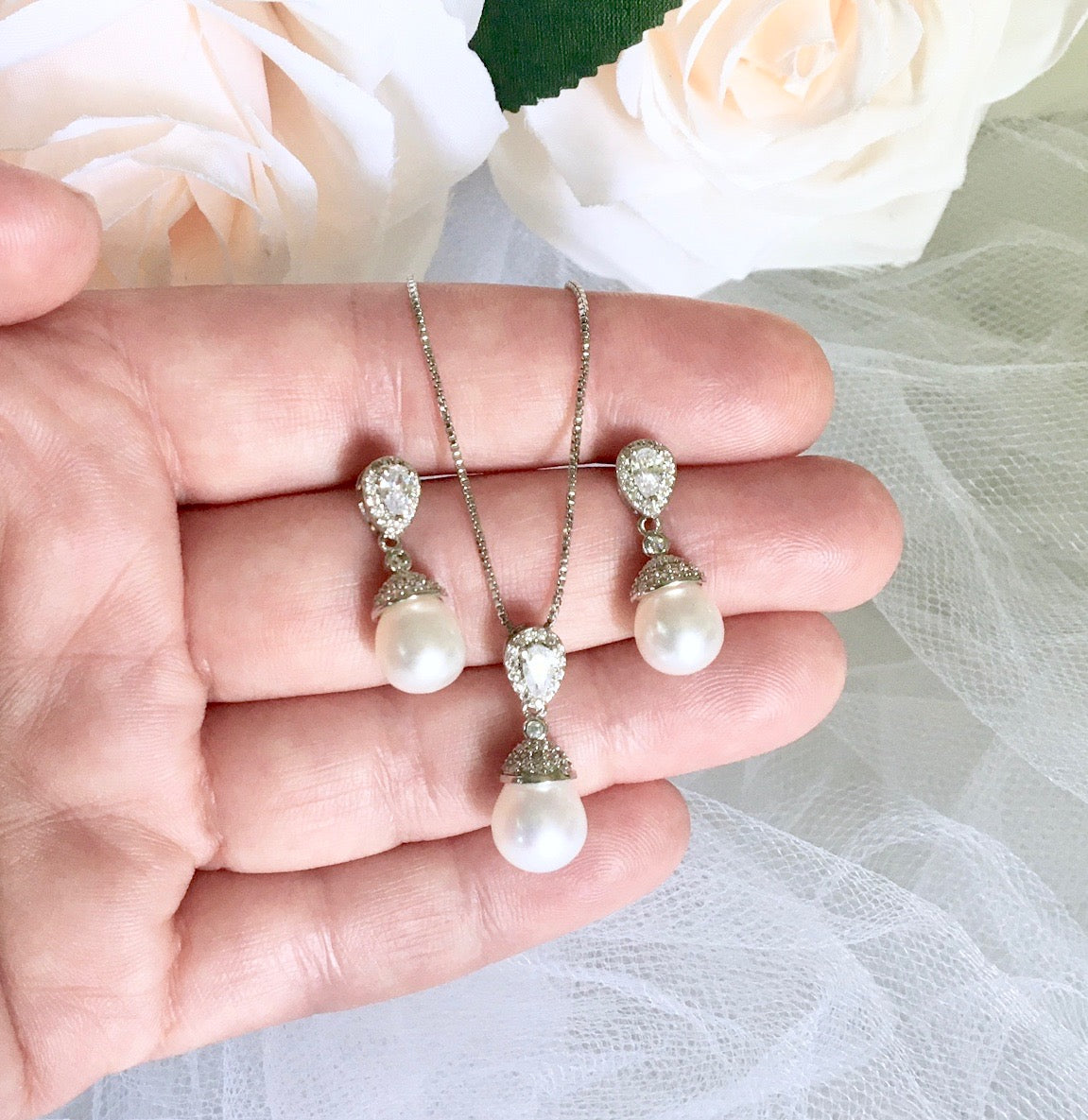 "Toulouse" - Sterling Silver and Natural Pearl Bridal Jewelry Set