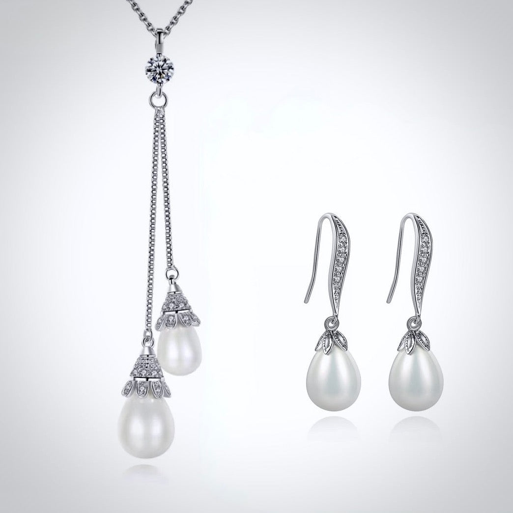 "Nevaeh" - Pearl and Cubic Zirconia Bridal Jewelry Set