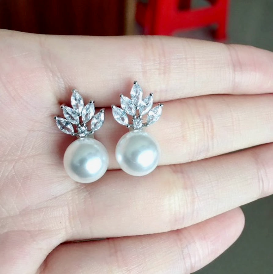 Catherine - Pearl and Cubic Zirconia Bridal Earrings