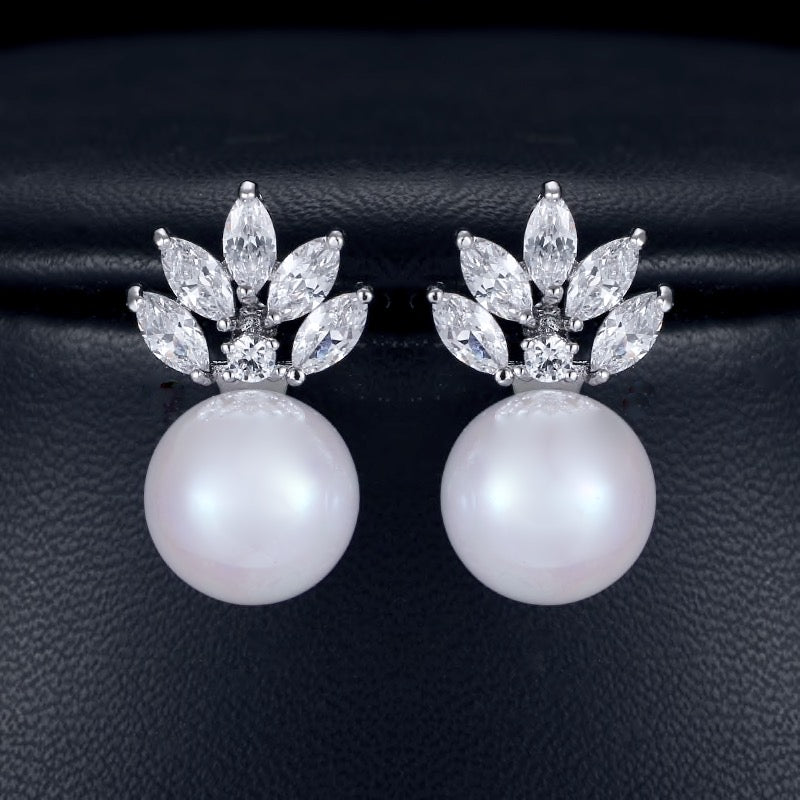 Catherine - Pearl and Cubic Zirconia Bridal Earrings
