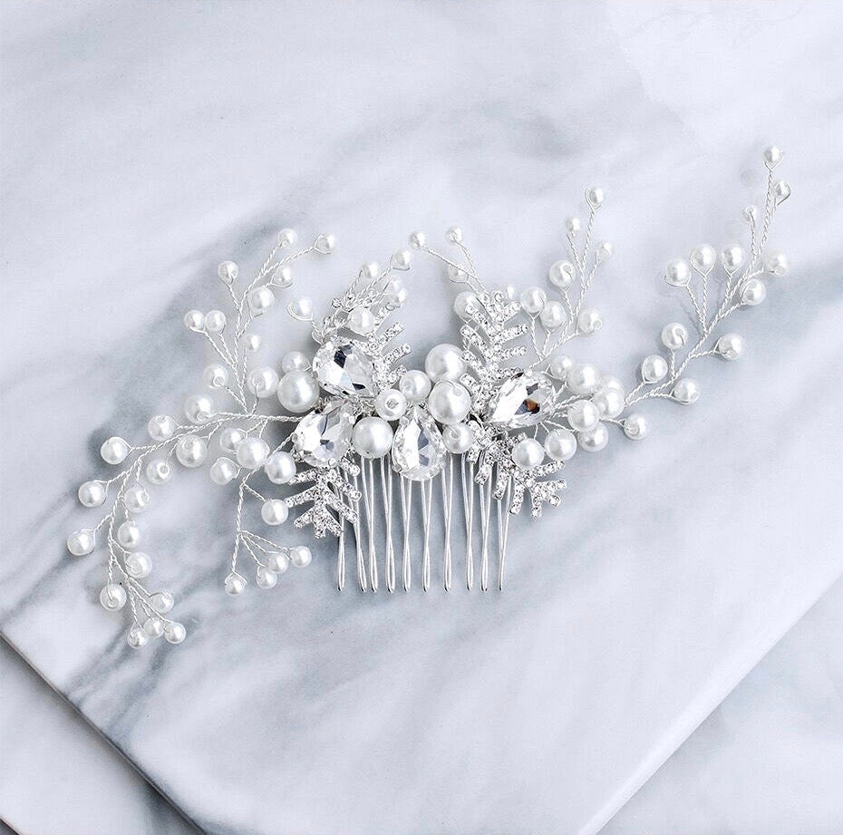 Astrid - Winter Pearl and Crystal Bridal Hair Comb