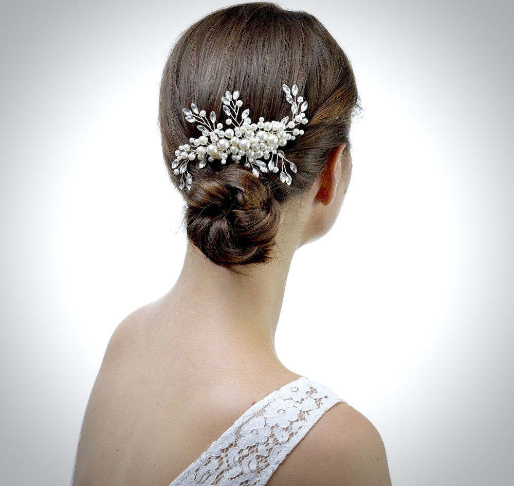 "Missy" - Silver Pearl and Crystal Bridal Hair Comb