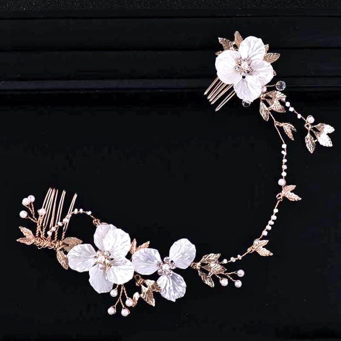 Kathia - Gold Pearl and Crystal Bridal Headband