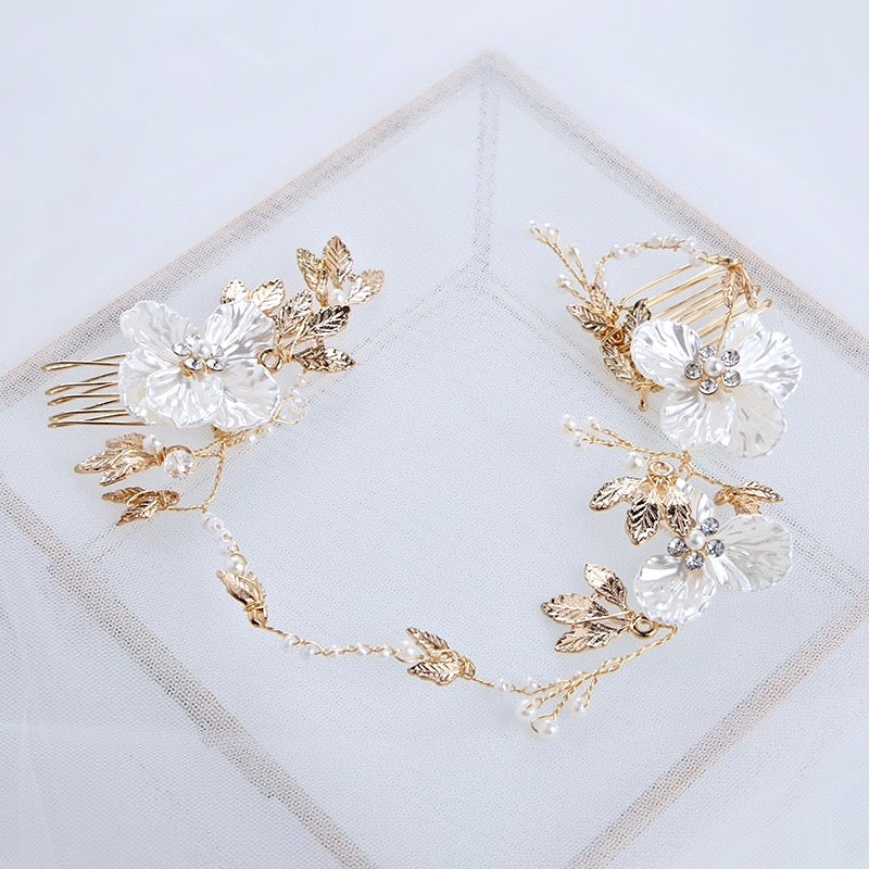 Kathia - Gold Pearl and Crystal Bridal Headband