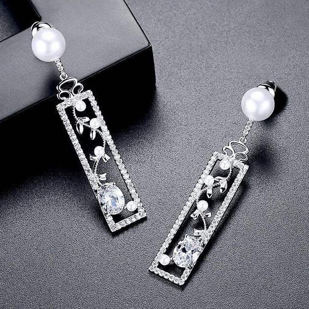 Trina - Pearl and Cubic Zirconia Bridal Earrings