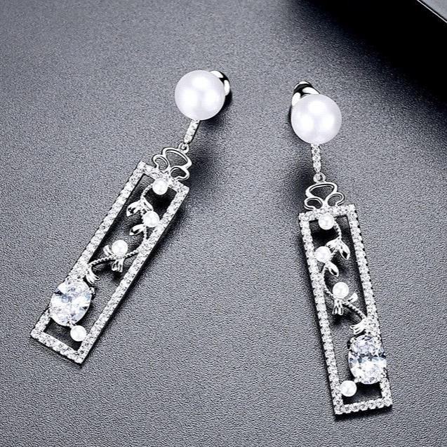 Trina - Pearl and Cubic Zirconia Bridal Earrings