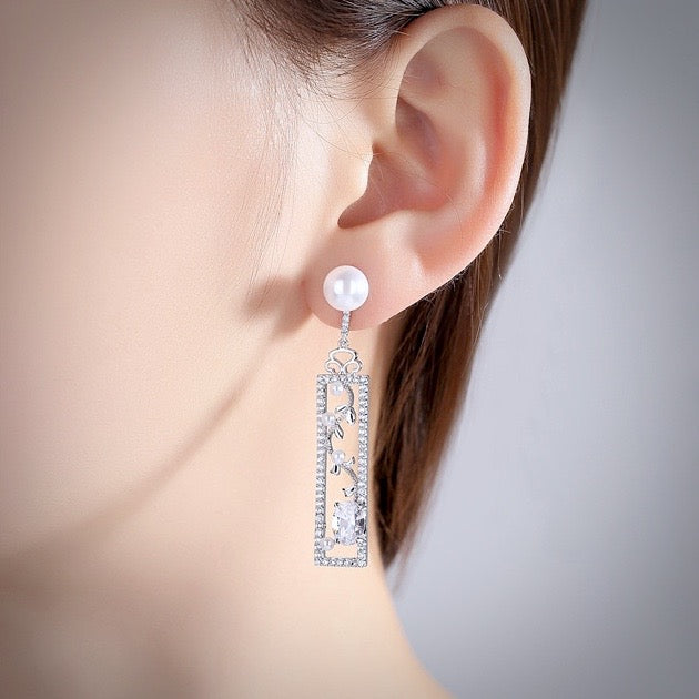 Trina - Pearl and Cubic Zirconia Bridal Earrings