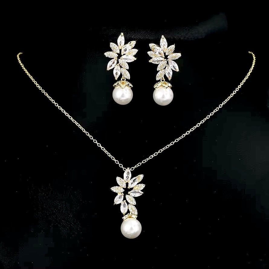 Ida - Pearl and Cubic Zirconia Bridal Jewelry Set