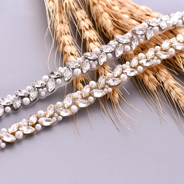 Arya - Pearl and Crystal Bridal Belt - Available in Silver, Rose Gold and Yellow Gold