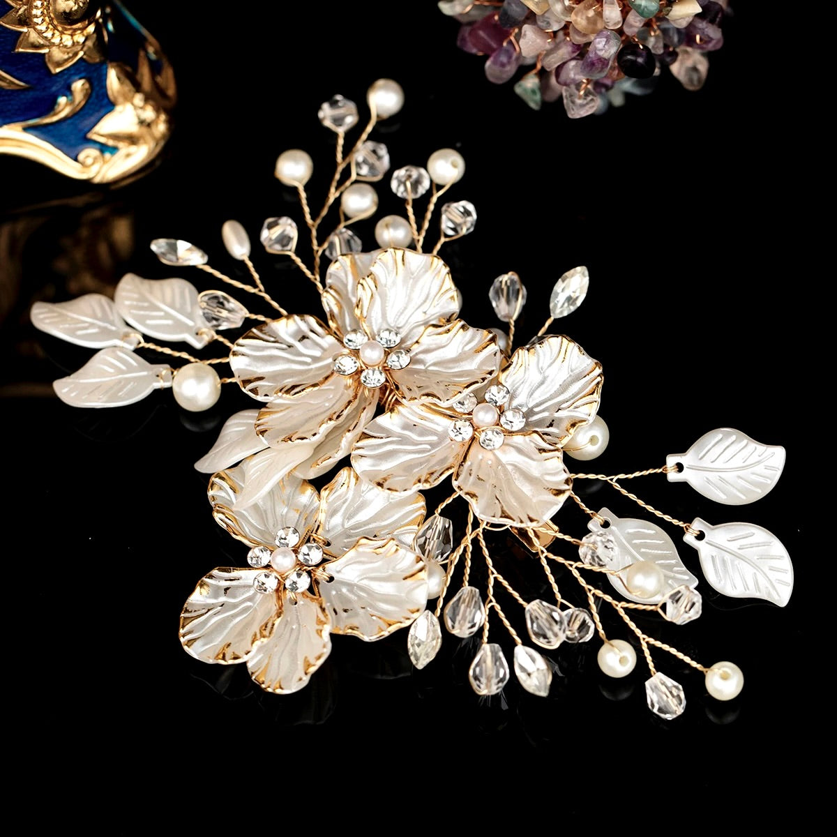 Kira - Floral Bridal Hair Clip/Vine - Available in Silver and Gold