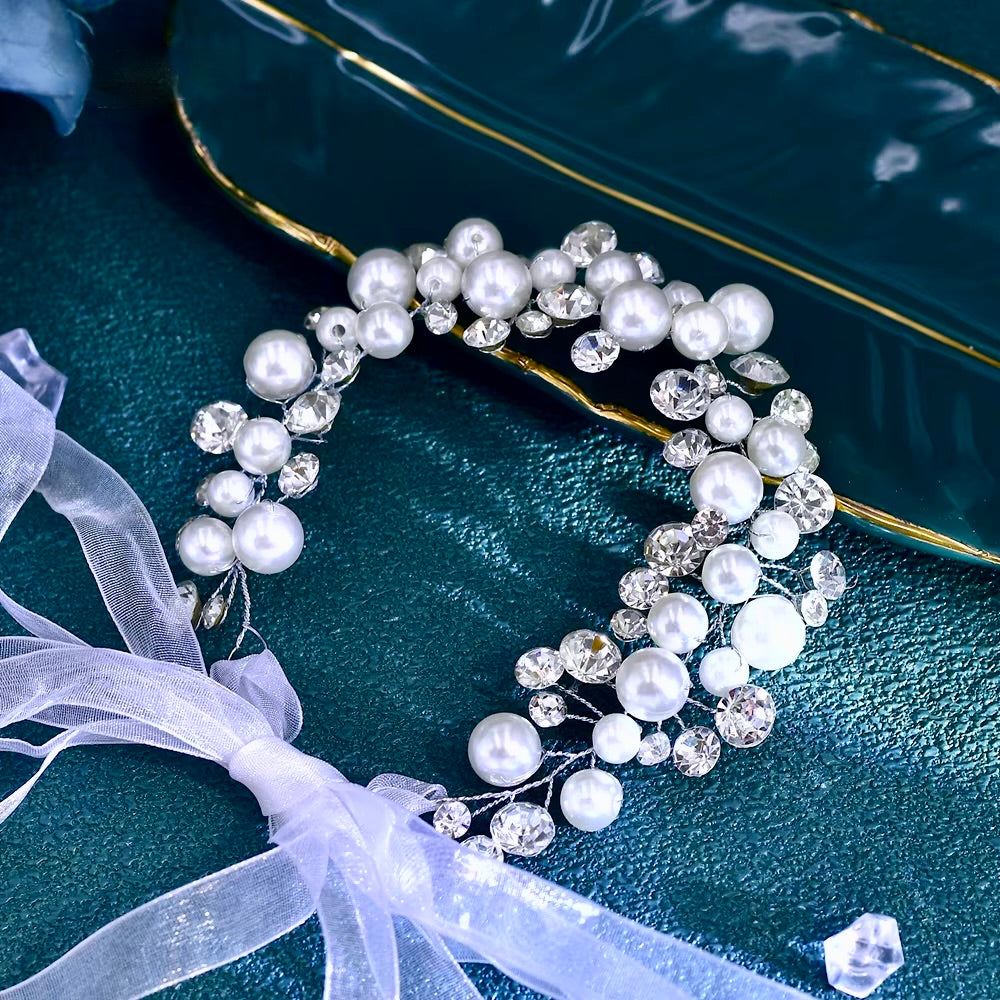 Harper - Pearl and Crystal Bridal Short Hair Vine