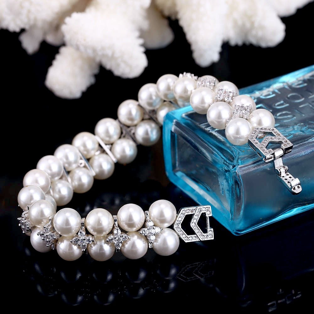 Katelyn - Pearl and Cubic Zirconia Bridal Bracelet