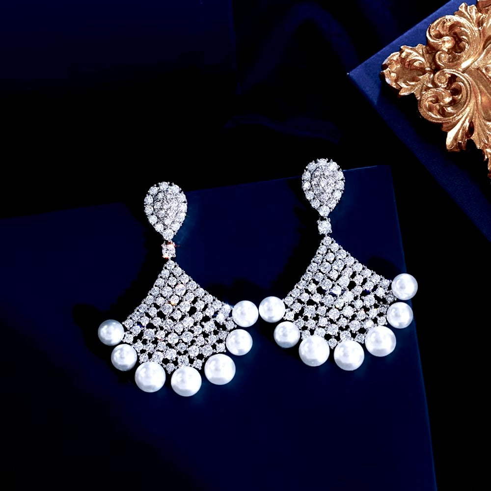 Bellatrix - Pearl and Cubic Zirconia Bridal Earrings