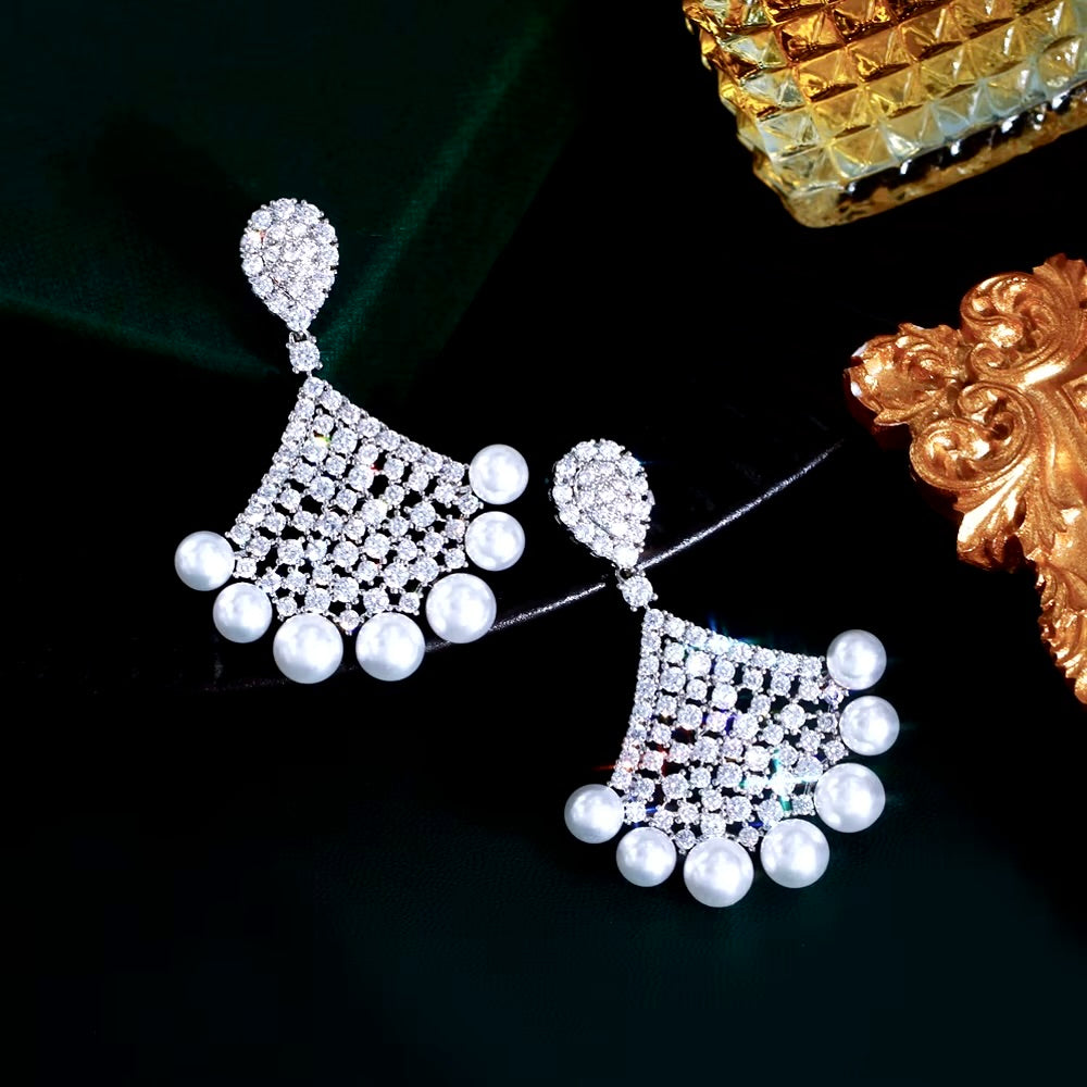 Bellatrix - Pearl and Cubic Zirconia Bridal Earrings