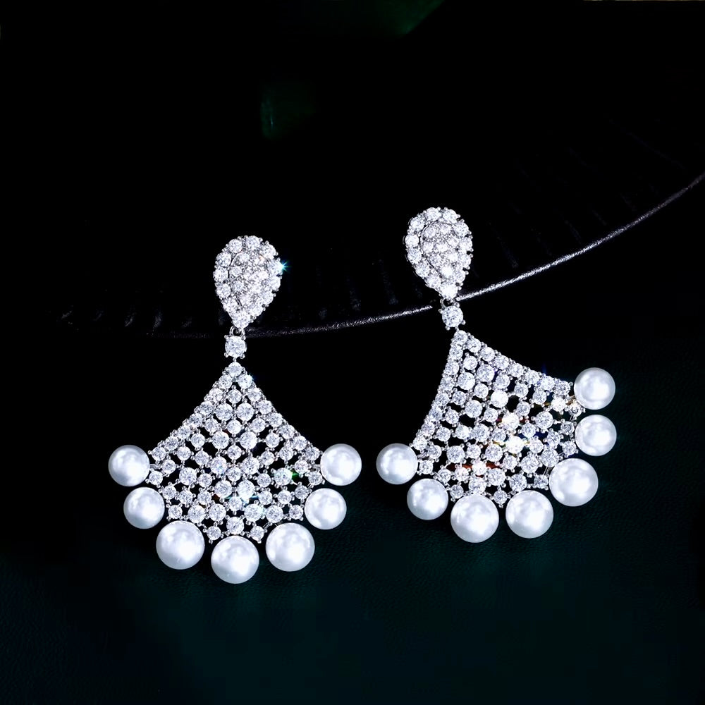 Bellatrix - Pearl and Cubic Zirconia Bridal Earrings