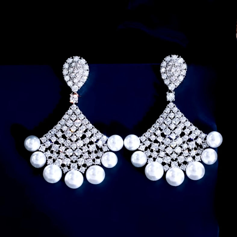 Bellatrix - Pearl and Cubic Zirconia Bridal Earrings