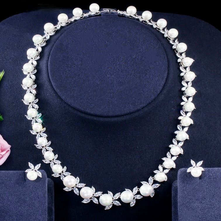 Farrah - Luxury Pearl and CZ Bridal Jewelry Set