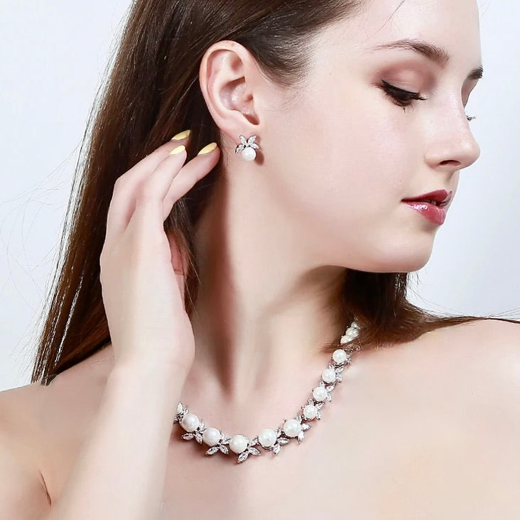 Farrah - Luxury Pearl and CZ Bridal Jewelry Set