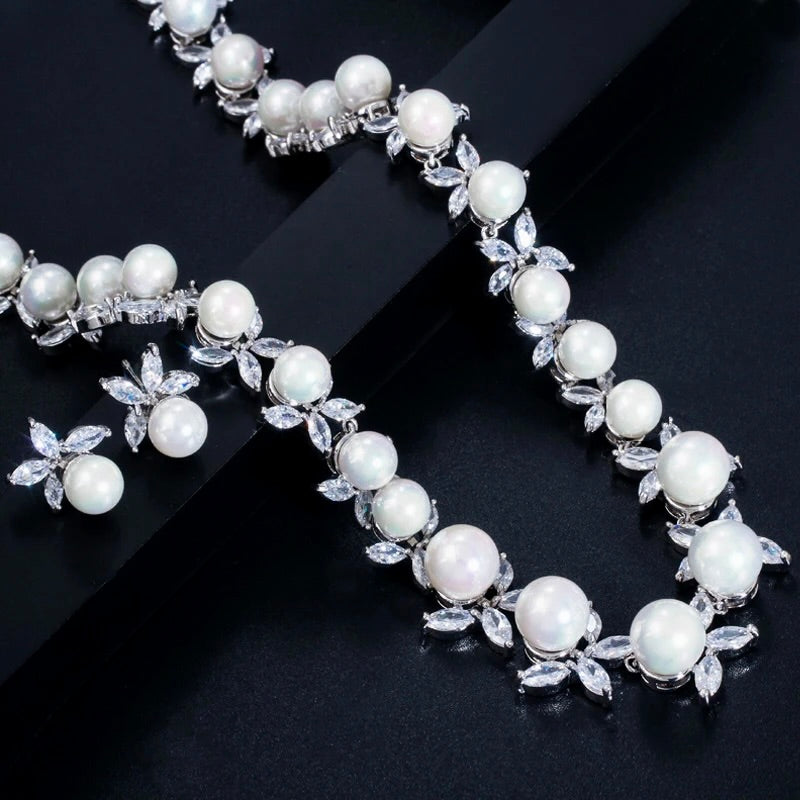 Farrah - Luxury Pearl and CZ Bridal Jewelry Set