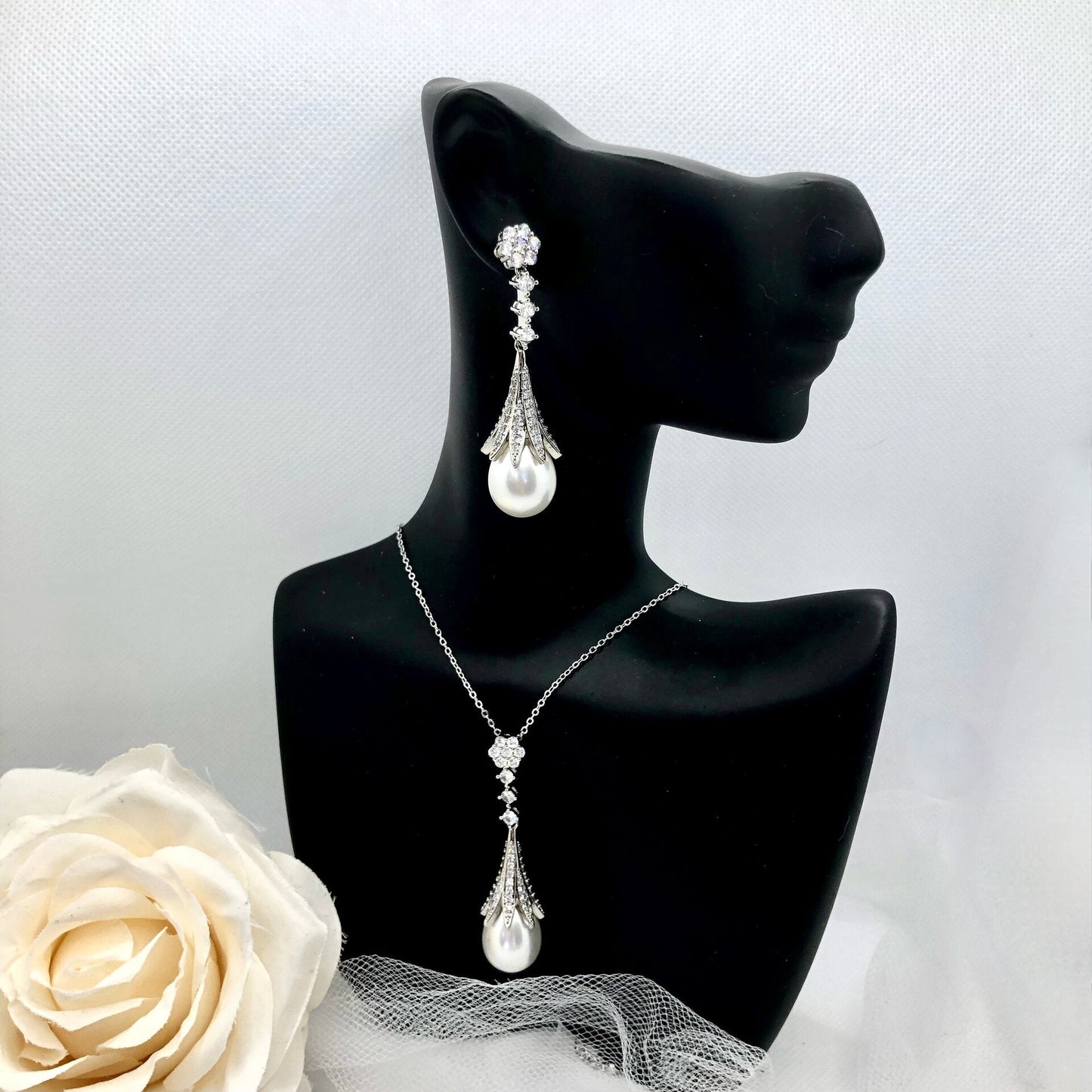 Anjou - Pearl and Cubic Zirconia Bridal Jewelry Set