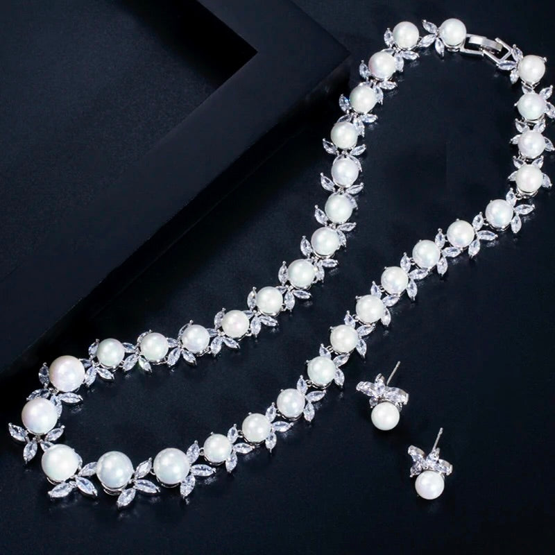 Farrah - Luxury Pearl and CZ Bridal Jewelry Set