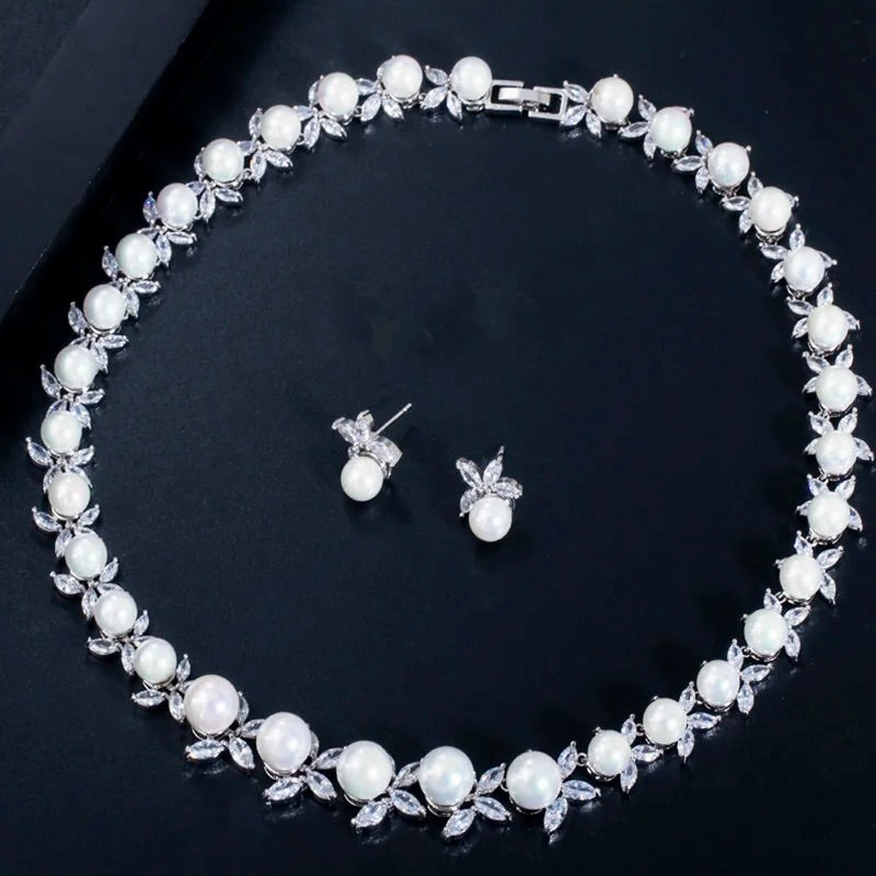 Farrah - Luxury Pearl and CZ Bridal Jewelry Set