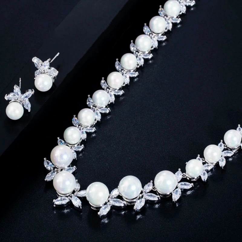 Farrah - Luxury Pearl and CZ Bridal Jewelry Set