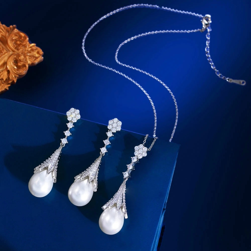 Anjou - Pearl and Cubic Zirconia Bridal Jewelry Set