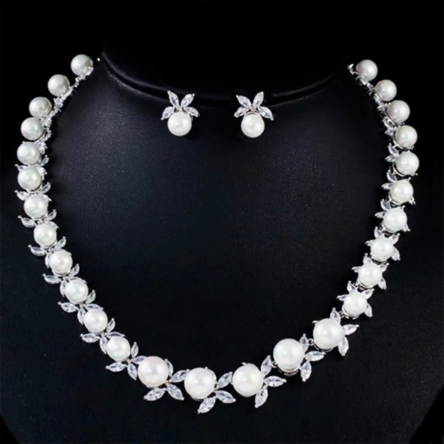 Farrah - Luxury Pearl and CZ Bridal Jewelry Set