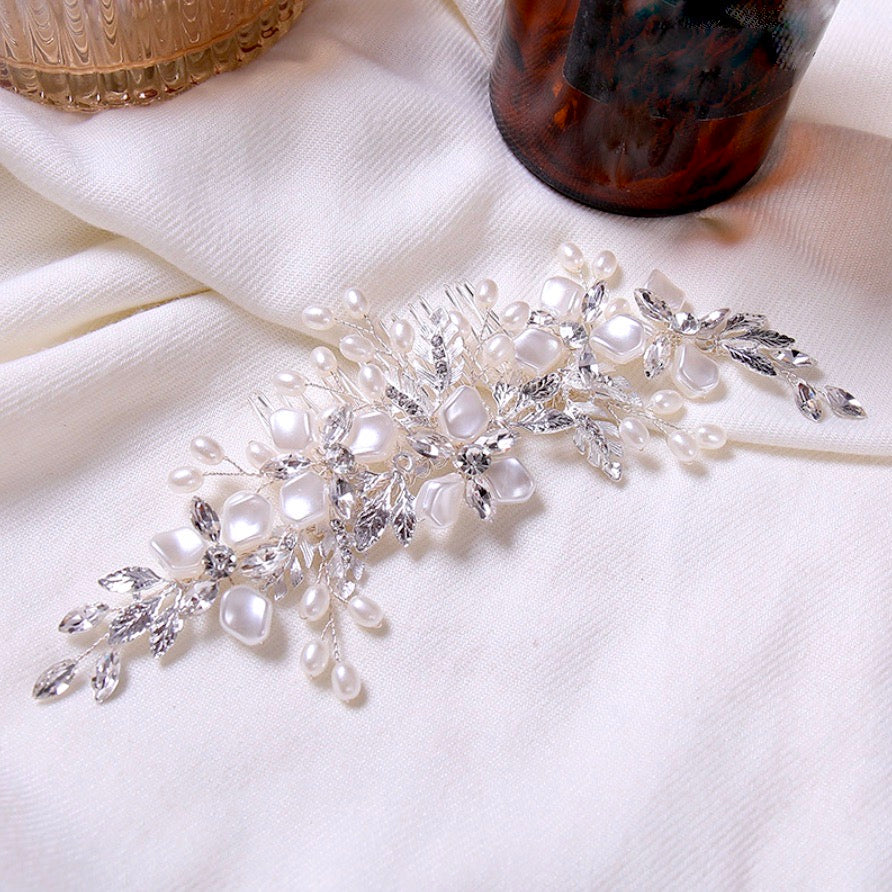 "Layla" - Silver Pearl and Crystal Bridal Hair Comb